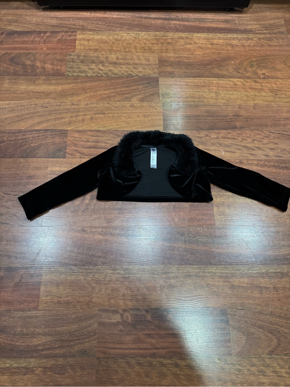 Cherokee - Black Velvet Cropped Bolero Jacket with Faux Fur Trim